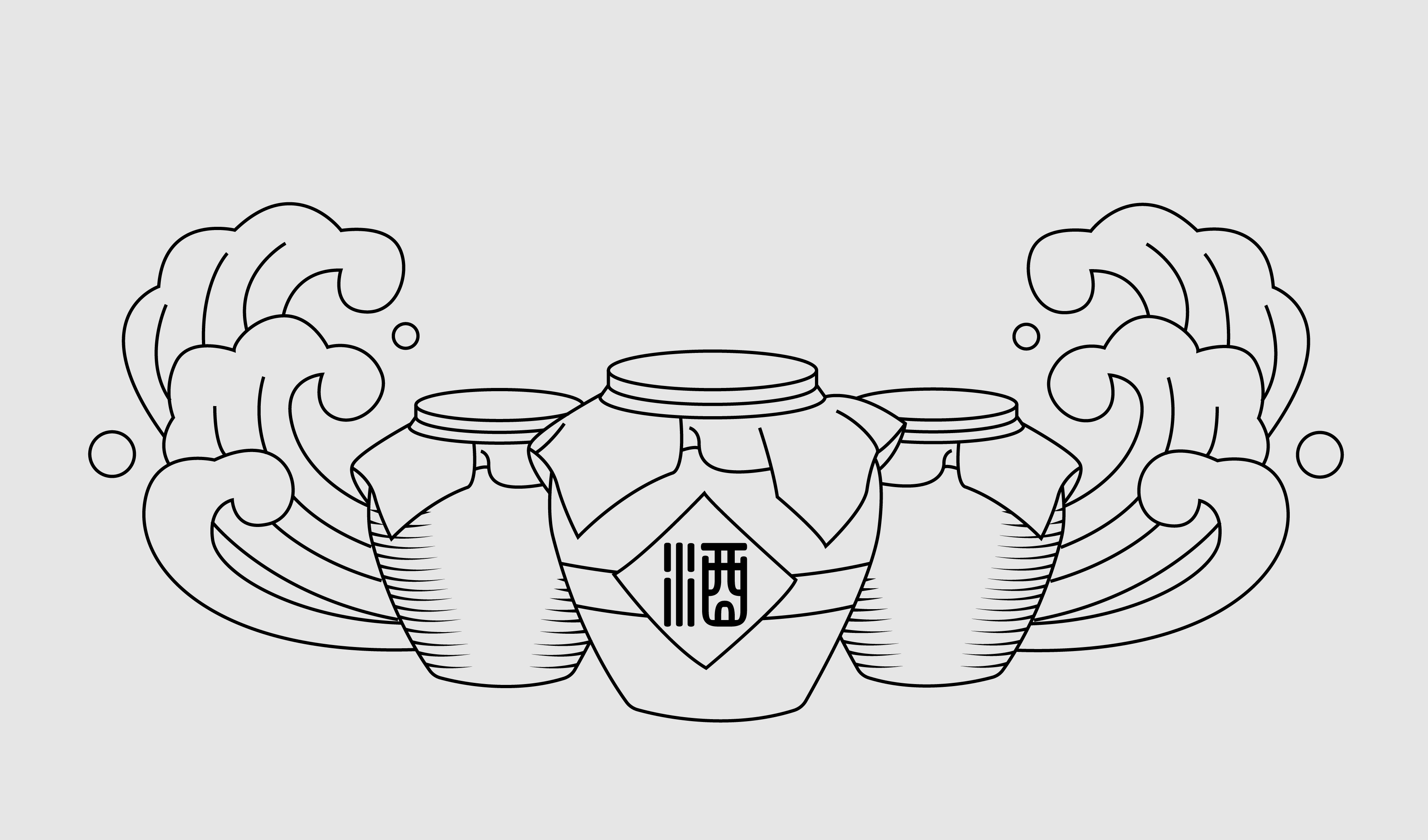 酒坛子 水波纹 线条矢量图